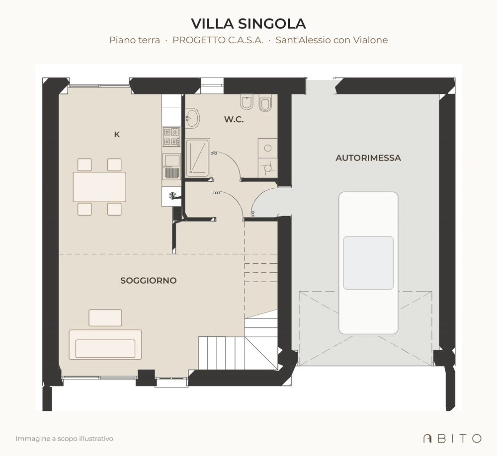 Planimetria ridisegnata di una villa di Progetto C.A.S.A.